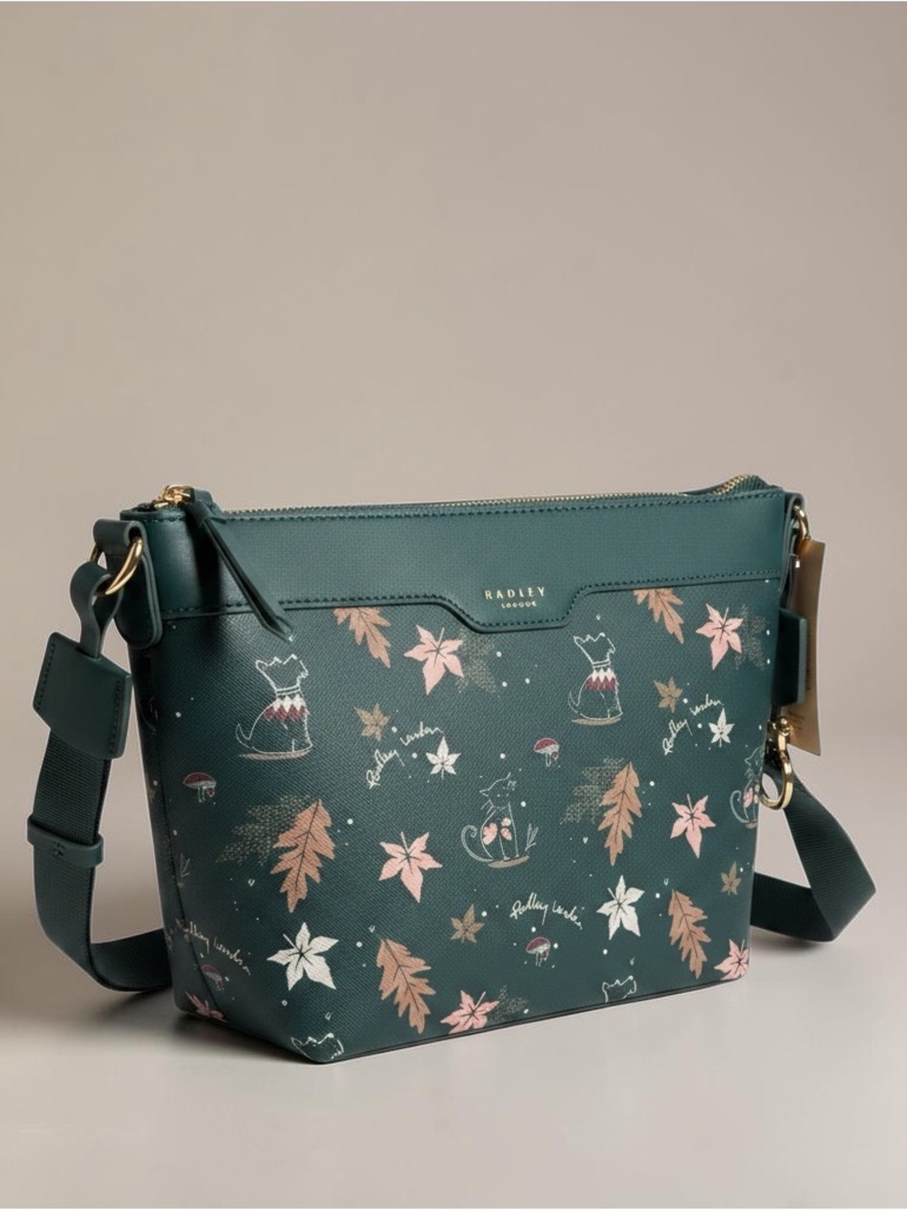 NWT RADLEY LONDON Teal Crossbody with Pink and Brown Floral Print